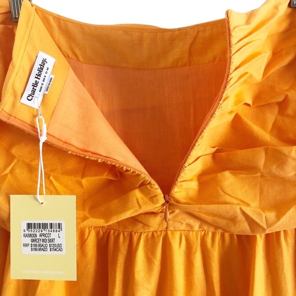 Charlie Holiday Marcey Midi Skirt Apricot Cotton Linen US 8 - Picture 5 of 11